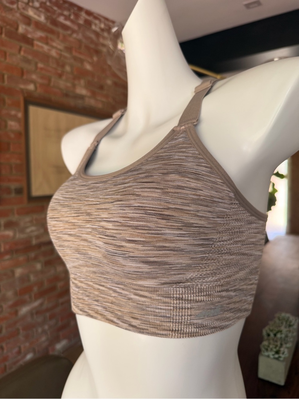 Avia Seamless Taupe Heathered Keyhole Sports Bra - Women Intimates